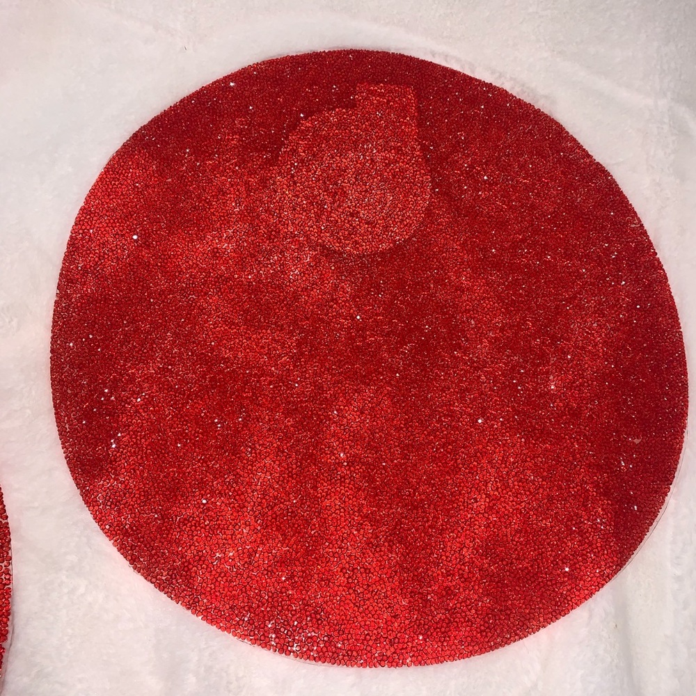 Set of 4 Round Sparkle Valentine’s Day Luminous Rhinestone Diamond Placemats Red
